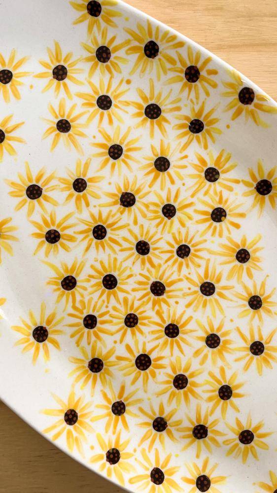 Hand-Painted Sunflower Ceramic Tray
