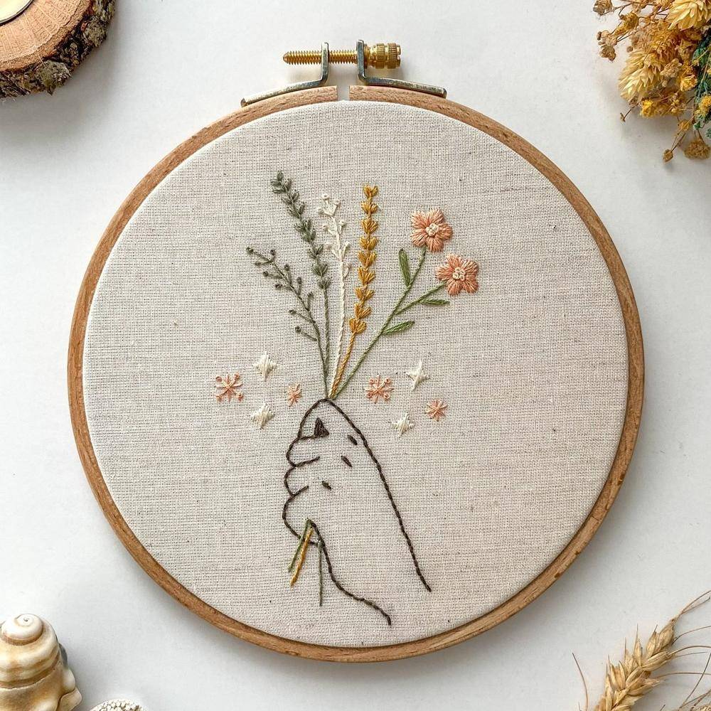Hand Embroidery Hoop Art with Floral Bouquet
