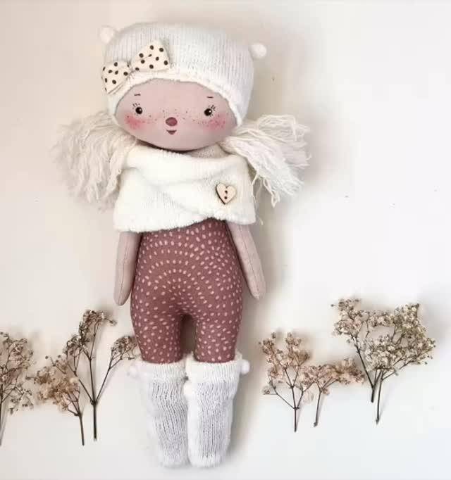 Handmade Fabric Doll with Cozy Winter Attire