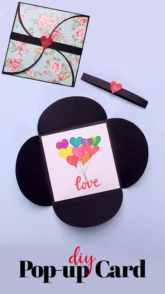 Handmade Pop-Up Card with Heart Balloons