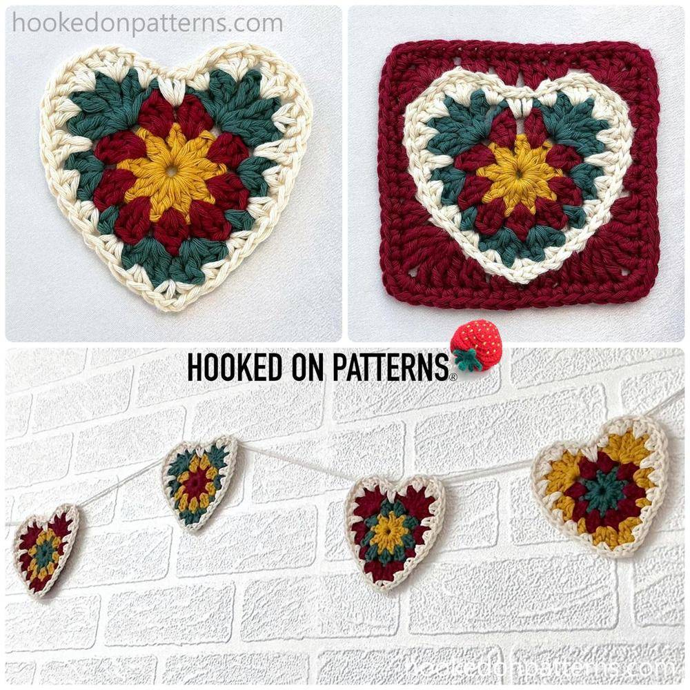 Heart-Shaped Granny Square Crochet Garland