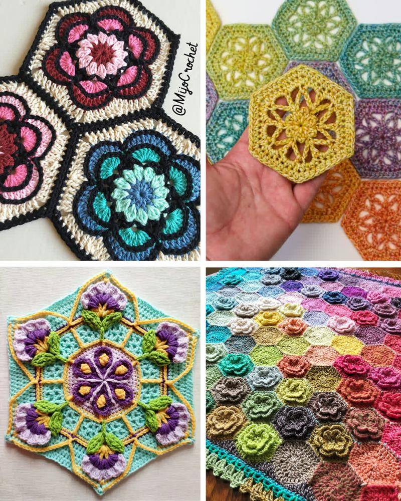 Intricate Floral Hexagon Crochet Motifs