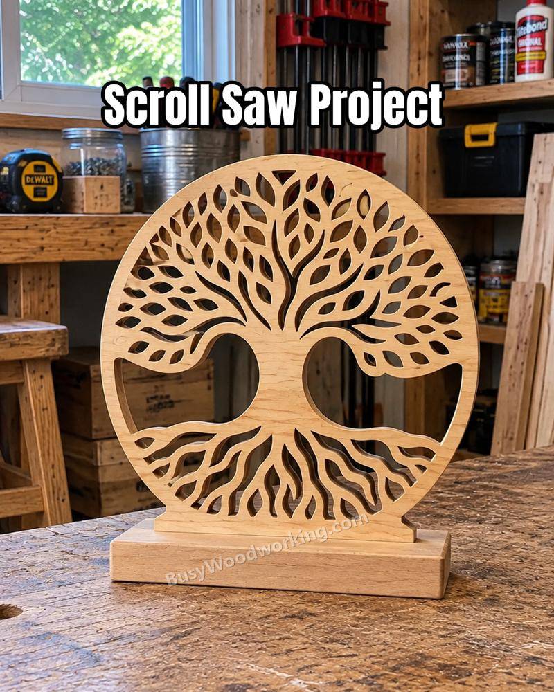Intricate Wooden Tree of Life Scroll Saw Art
