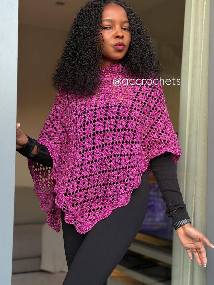 Lacy Crochet Poncho with Scalloped Edging