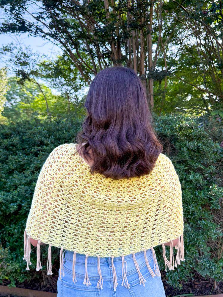 Lightweight Crocheted Poncho with Fringe Accent