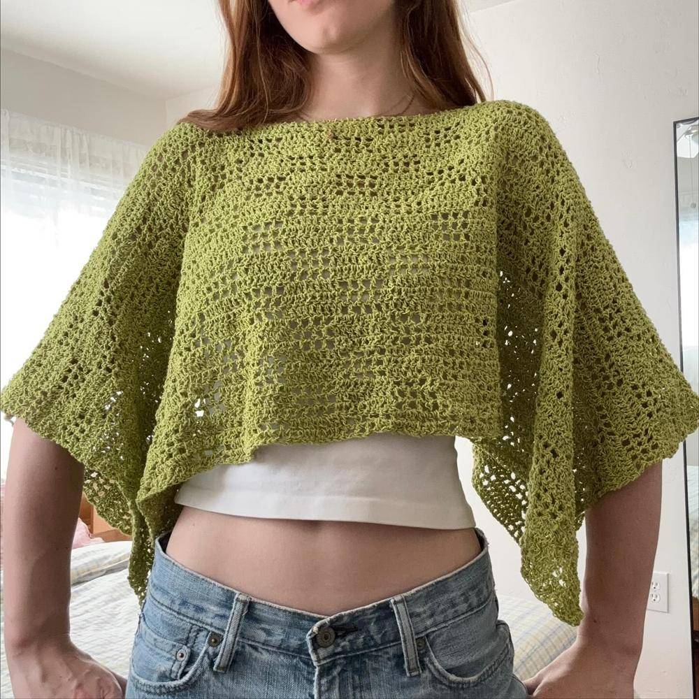 Lime Green Crocheted Poncho Top