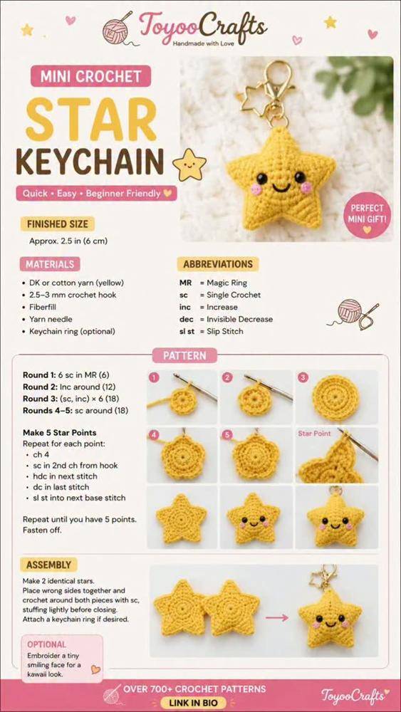 Mini Crochet Star Keychain Project