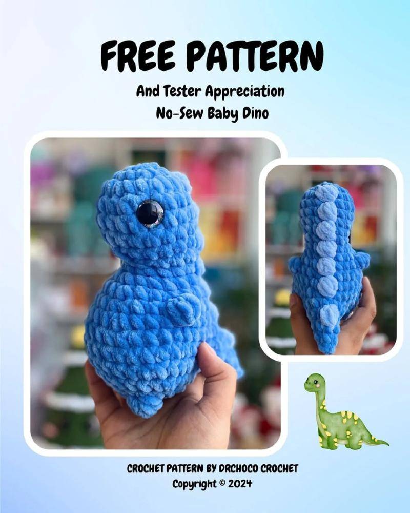 No-Sew Blue Crochet Baby Dino Amigurumi