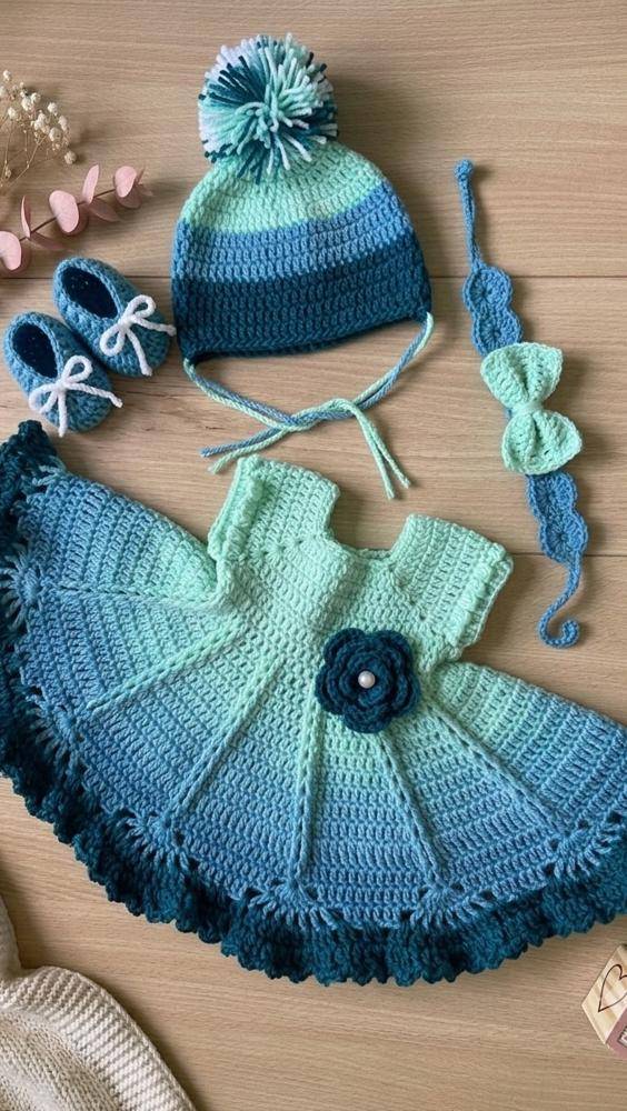 Ombre Crochet Baby Dress Set