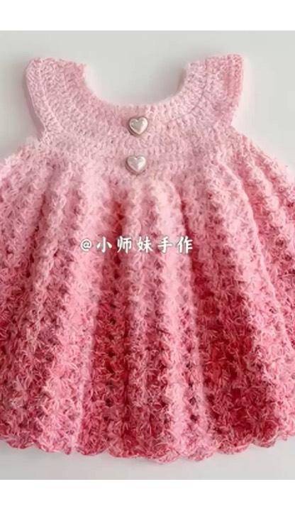 Ombre Pink Crochet Baby Dress with Heart Buttons
