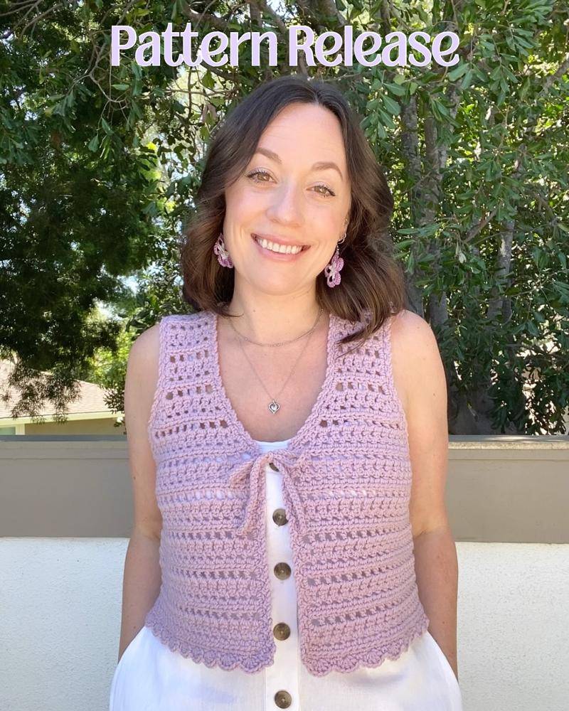 Openwork Crochet Vest with Tie Closure