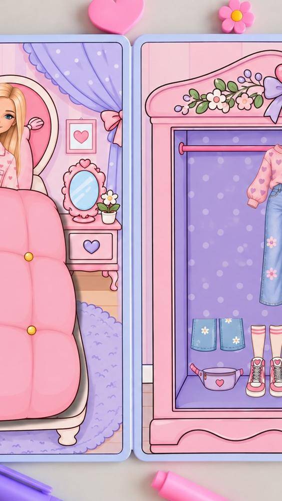 Paper Dollhouse Furniture & Wardrobe Playset