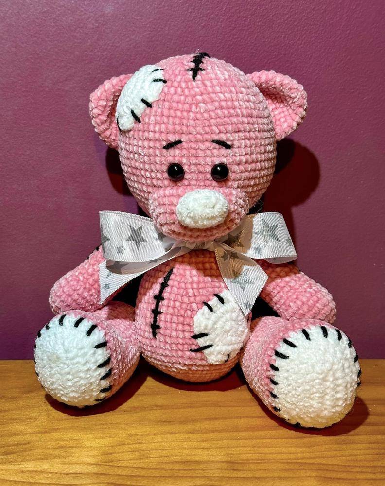 Patchwork Pink Crochet Teddy Bear Amigurumi