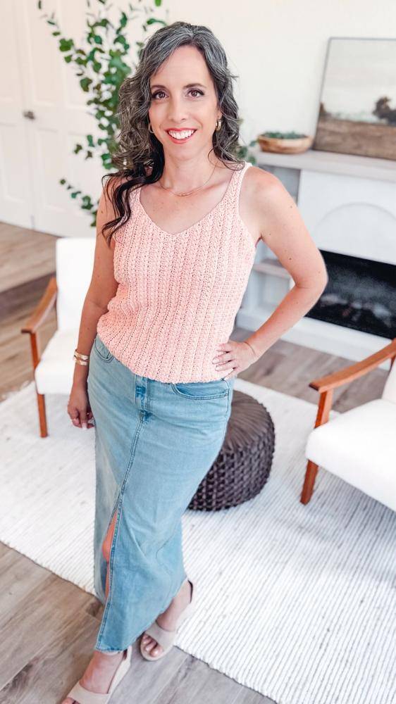 Peachy V-Neck Crochet Tank Top