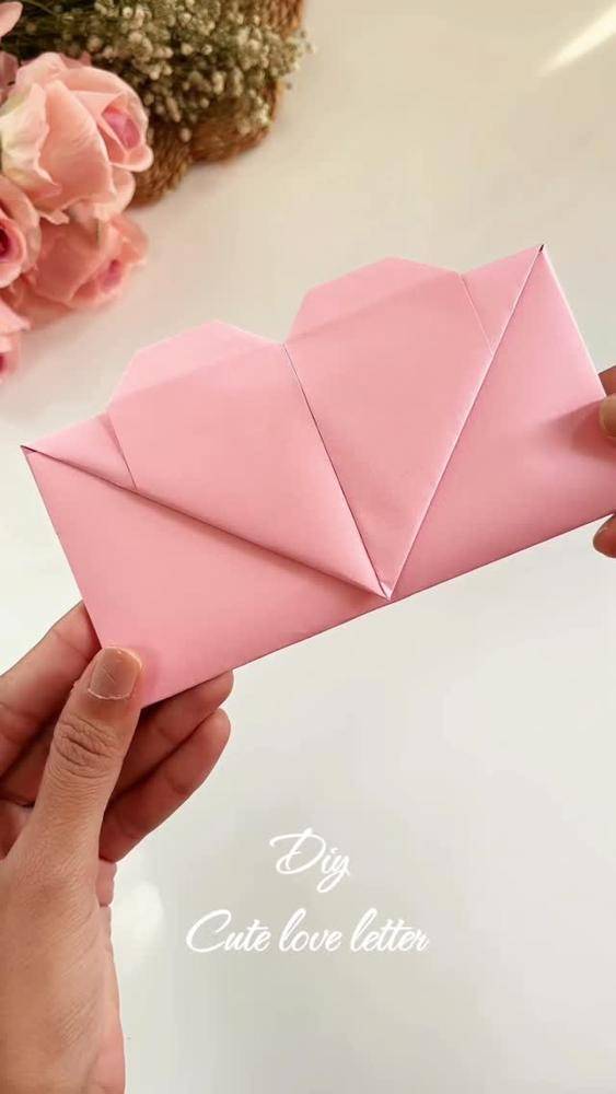 Pink Folded Heart-Shaped Paper Envelope