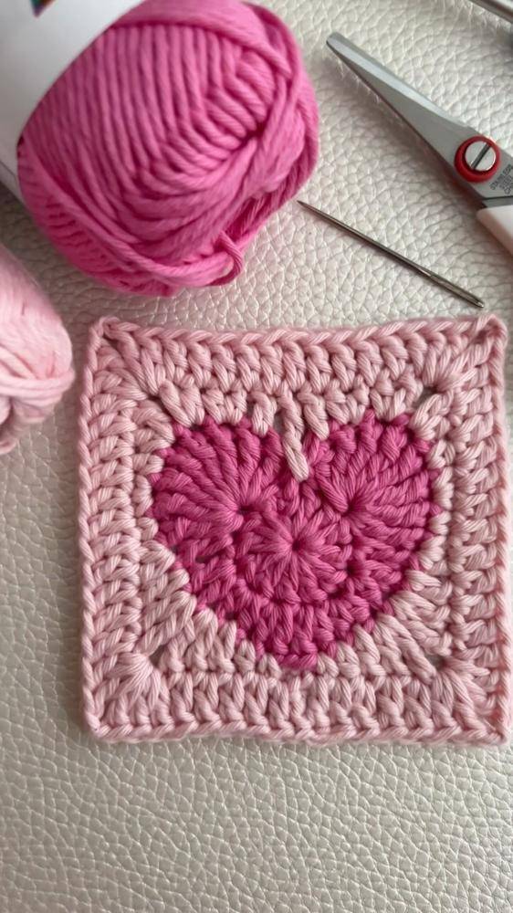 Pink Heart Crochet Granny Square Project