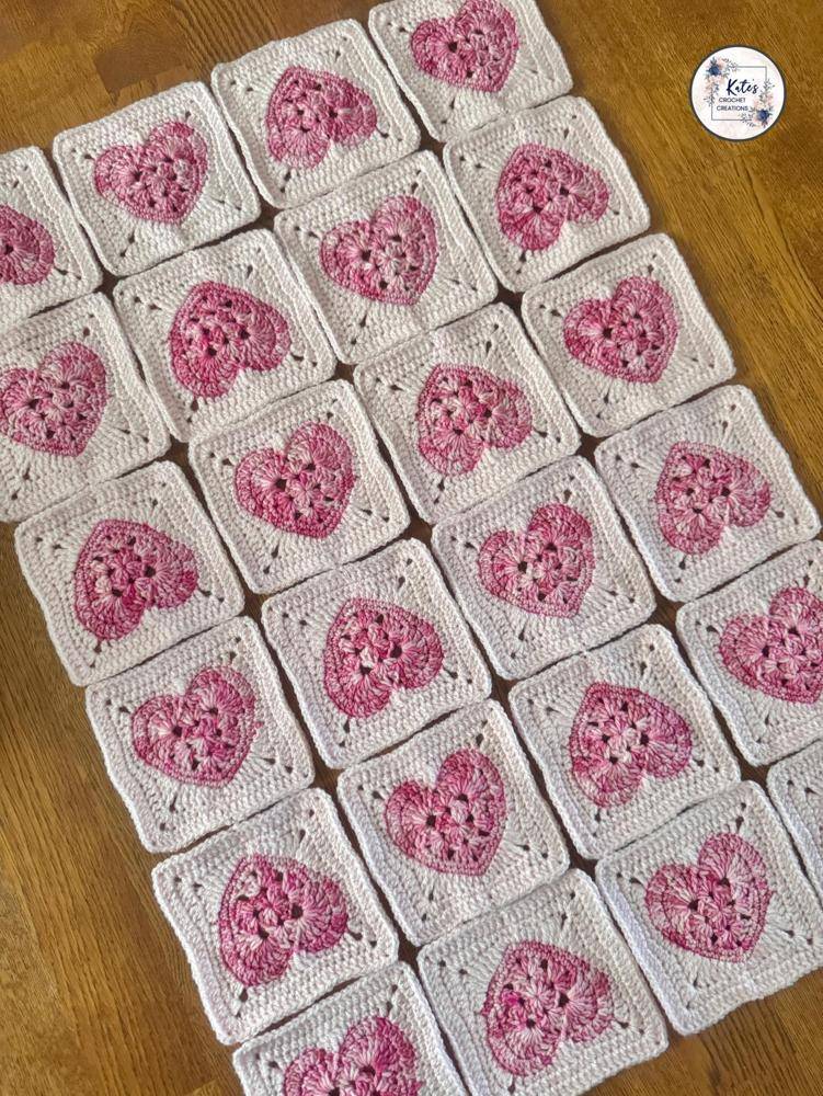 Pink Heart Granny Square Crochet Project