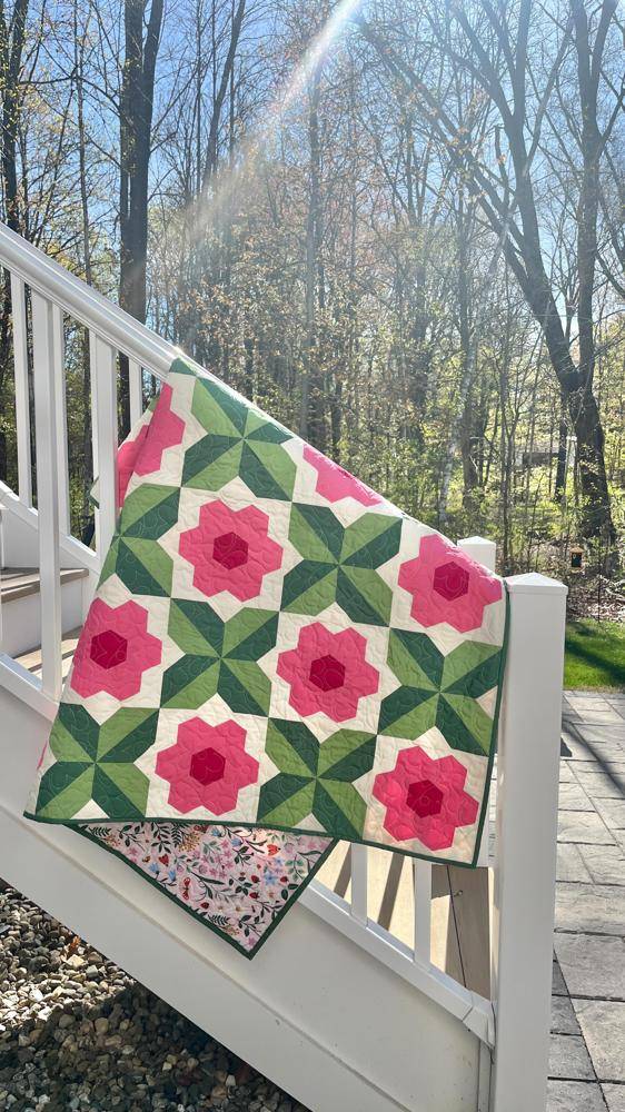 Pink and Green Floral Block Quilt Project