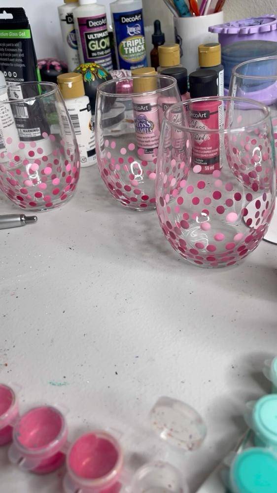 Polka Dot Stemless Wine Glass Painting