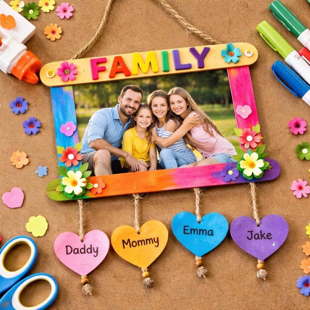 Popsicle Stick Family Photo Frame Craft
