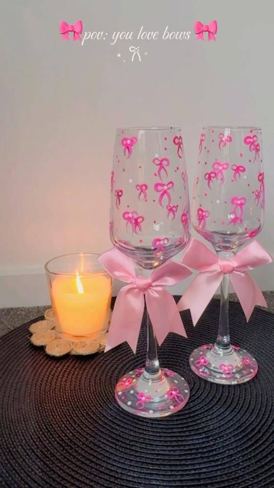 Pretty Pink Bow Wine Glass Decor