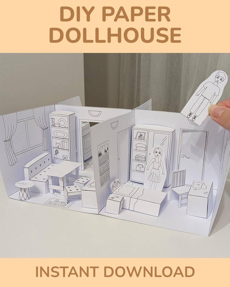 Printable Paper Dollhouse and Furniture Set