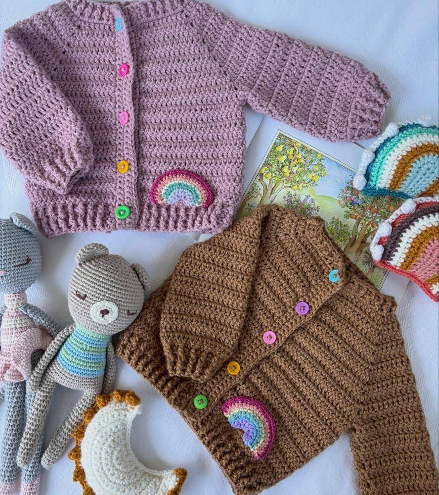 Rainbow Appliqué Crochet Baby Cardigans