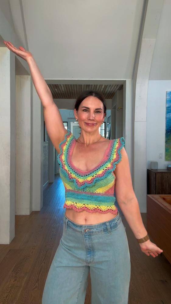 Rainbow Ruffle Crochet Crop Top