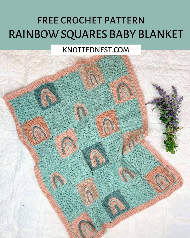 Rainbow Squares Crochet Baby Blanket