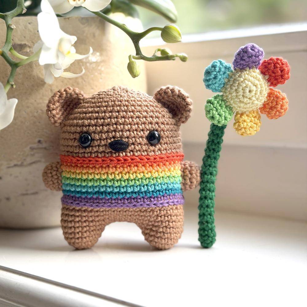 Rainbow Striped Amigurumi Bear Crochet Toy