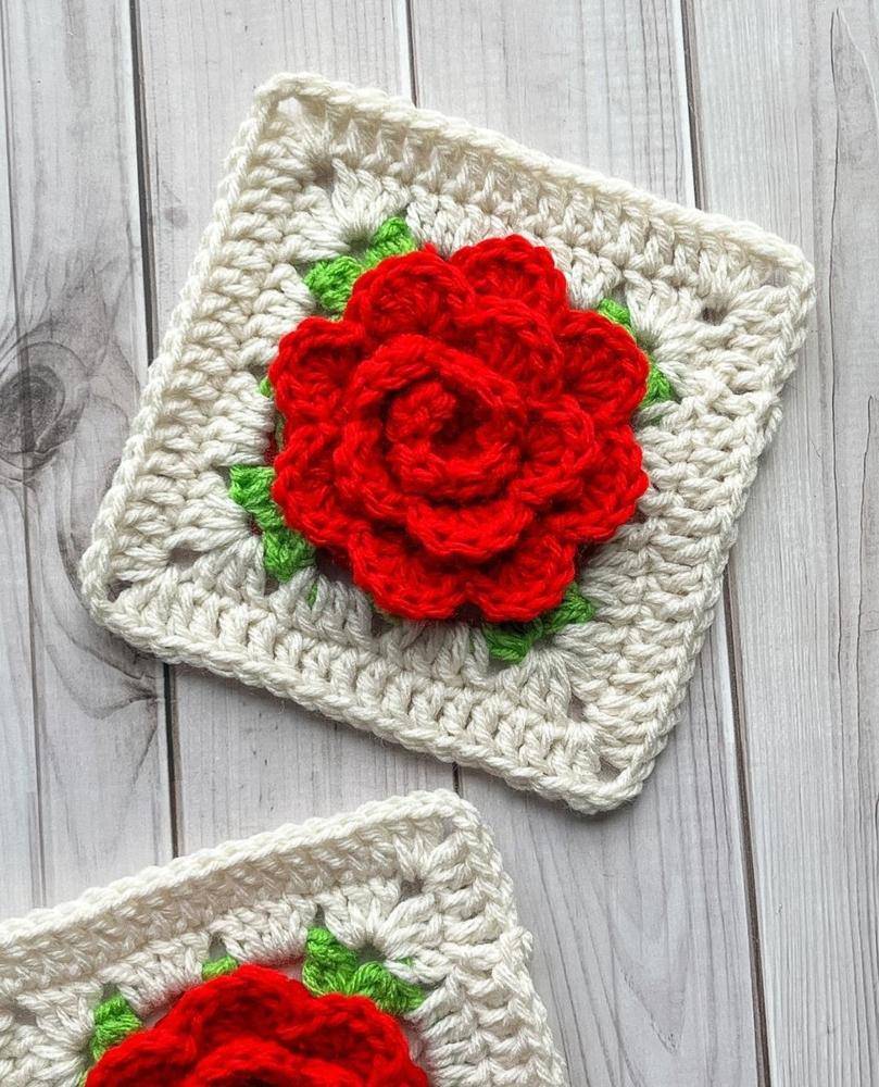 Red Rose Crochet Granny Square Project