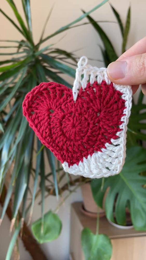 Red and White Heart Granny Square Crochet Motif