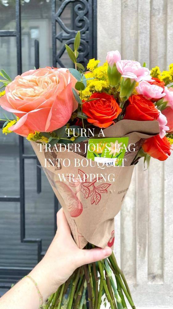 Repurposed Grocery Bag Flower Bouquet Wrap