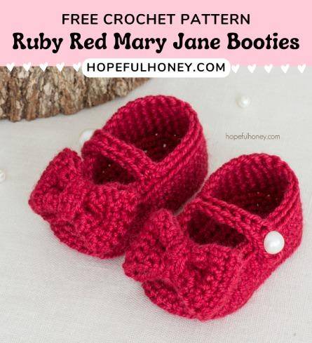 Ruby Red Mary Jane Crochet Baby Booties