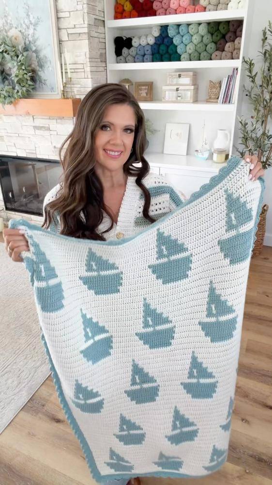 Sailboat Tapestry Crochet Baby Blanket