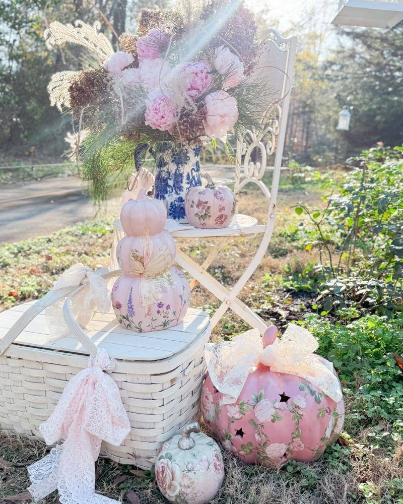 Shabby Chic Decoupaged Pink Pumpkins