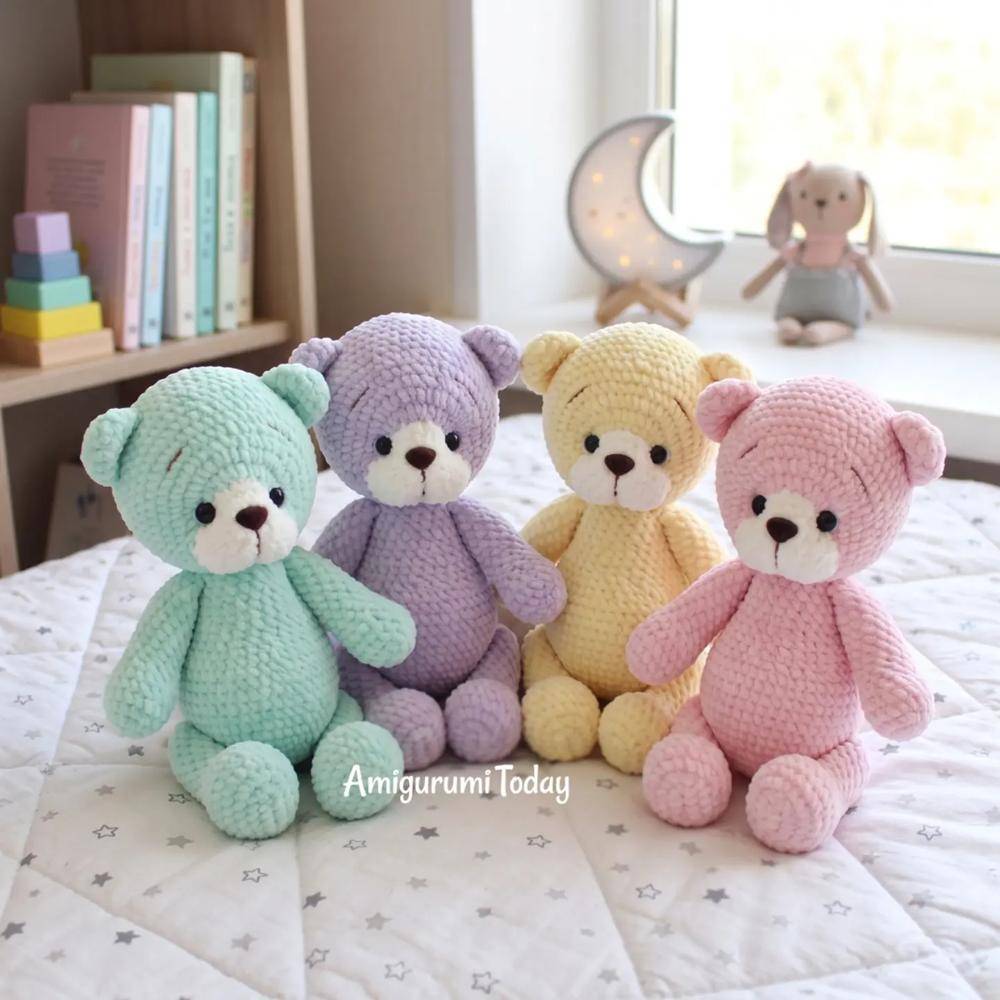 Soft Amigurumi Teddy Bears in Pastel Colors