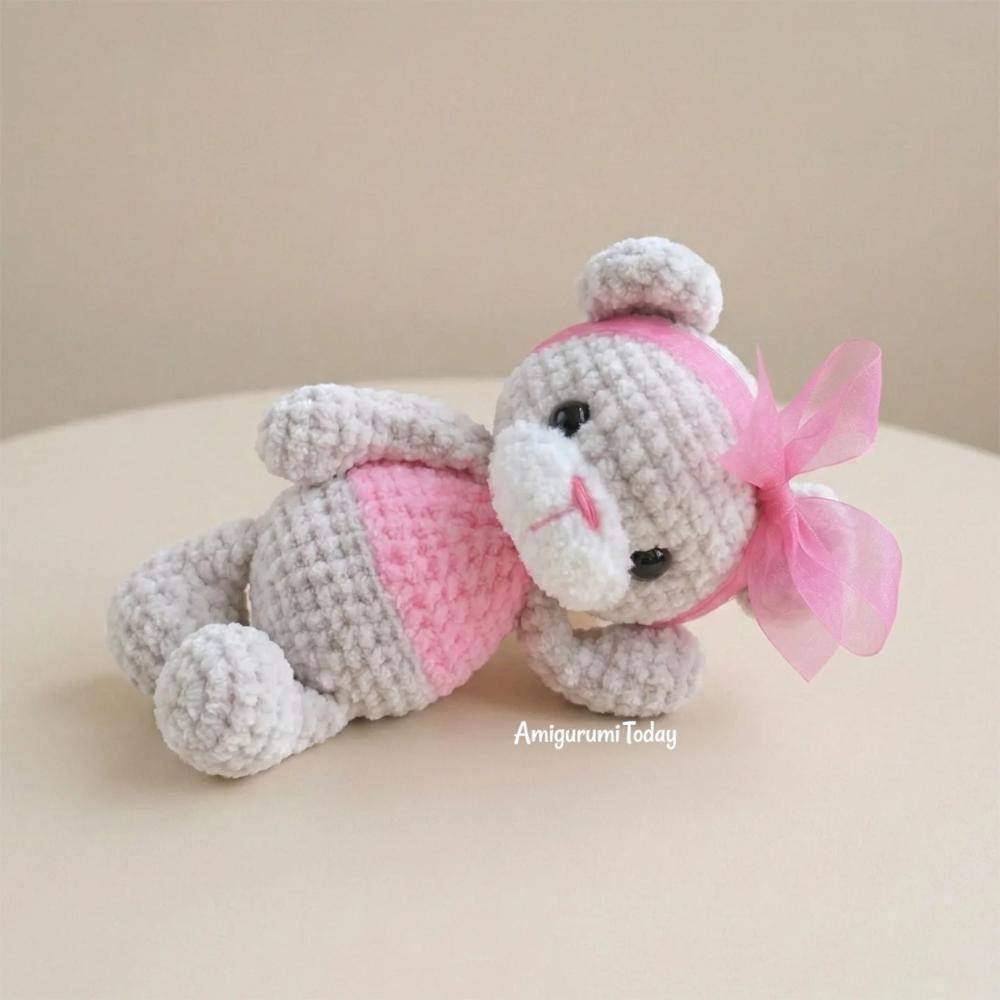 Soft Gray and Pink Amigurumi Bunny Toy