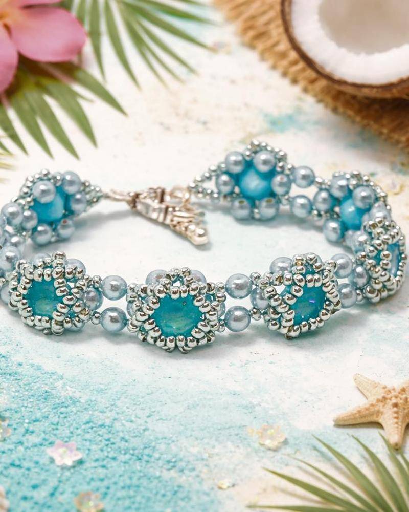 Sparkling Blue Beaded Flower Bracelet Project