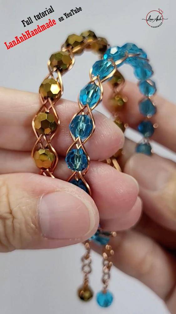 Sparkling Crystal and Copper Wire-Wrapped Bracelet