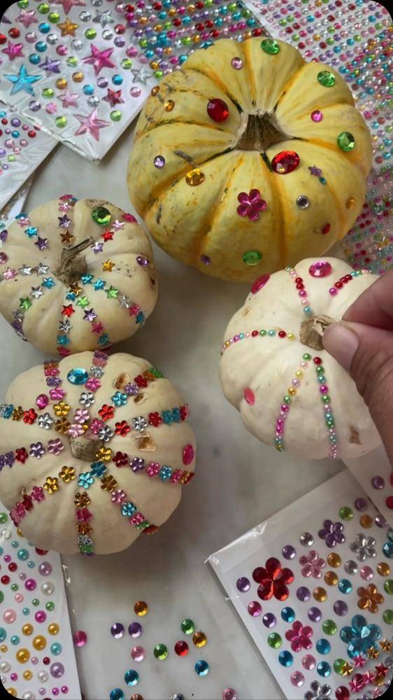 Sparkling Gem Embellished Mini Pumpkins