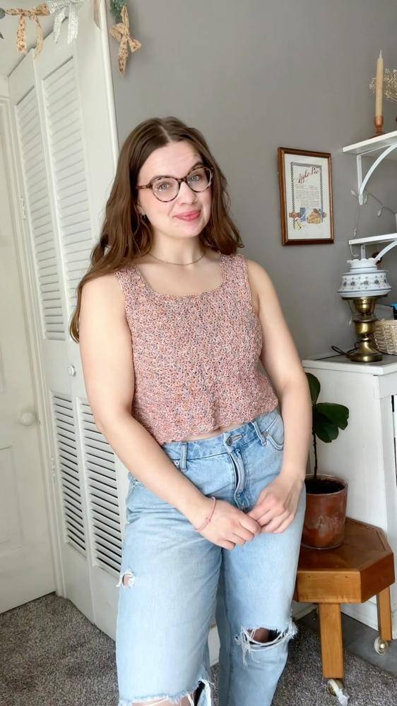 Speckled Square Neck Crochet Tank Top