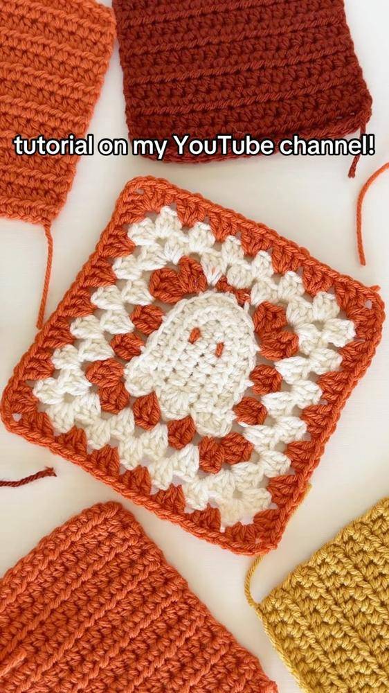 Spooky Ghost Granny Square Crochet Motif