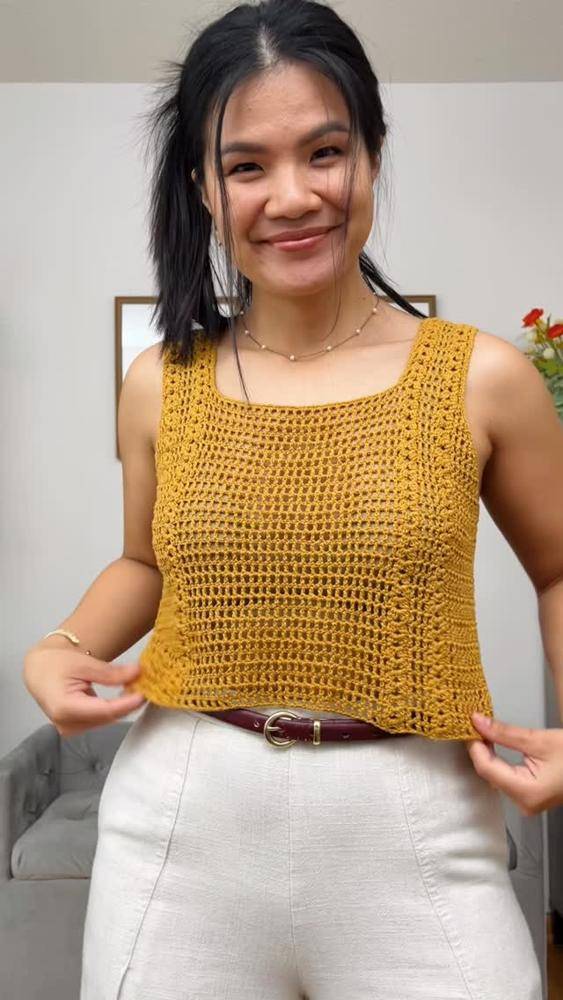Square Neck Open Weave Crochet Tank Top