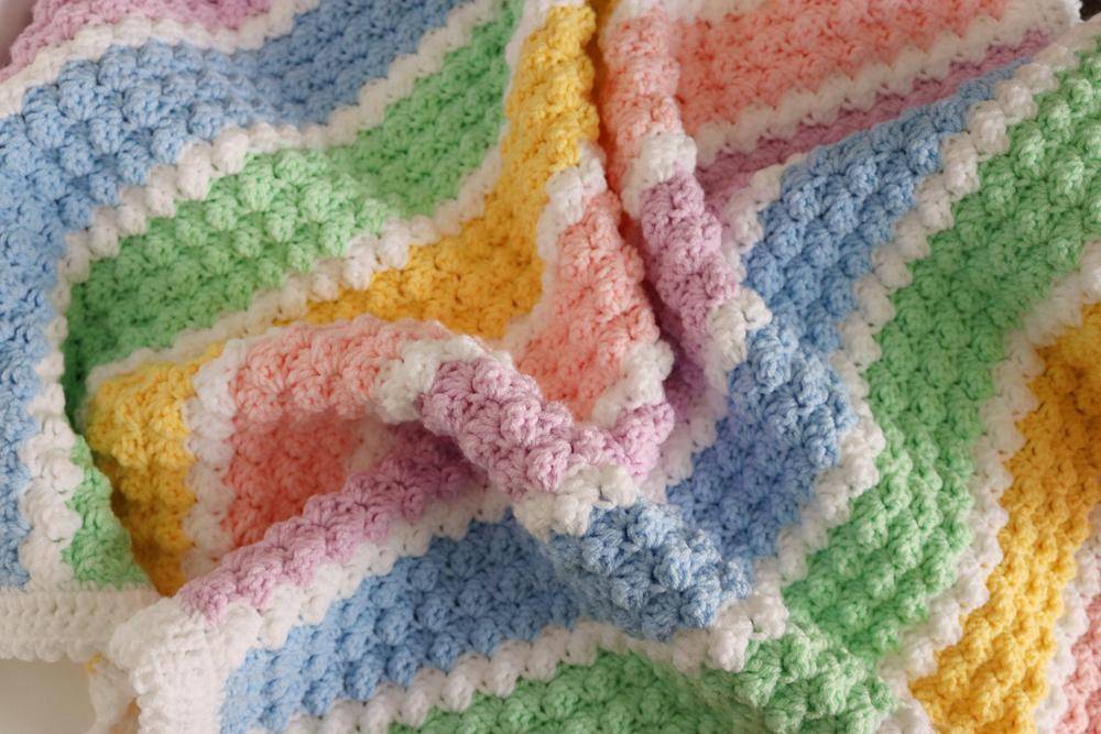 Striped Bobble Stitch Crochet Baby Blanket