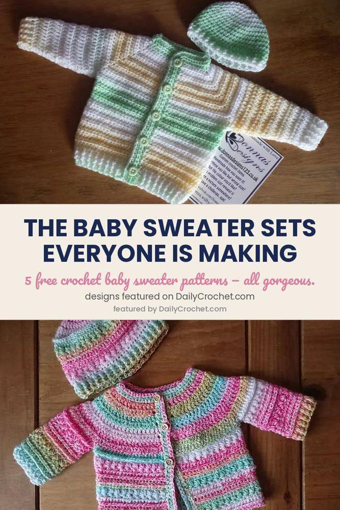 Striped Crochet Baby Cardigan and Hat Set