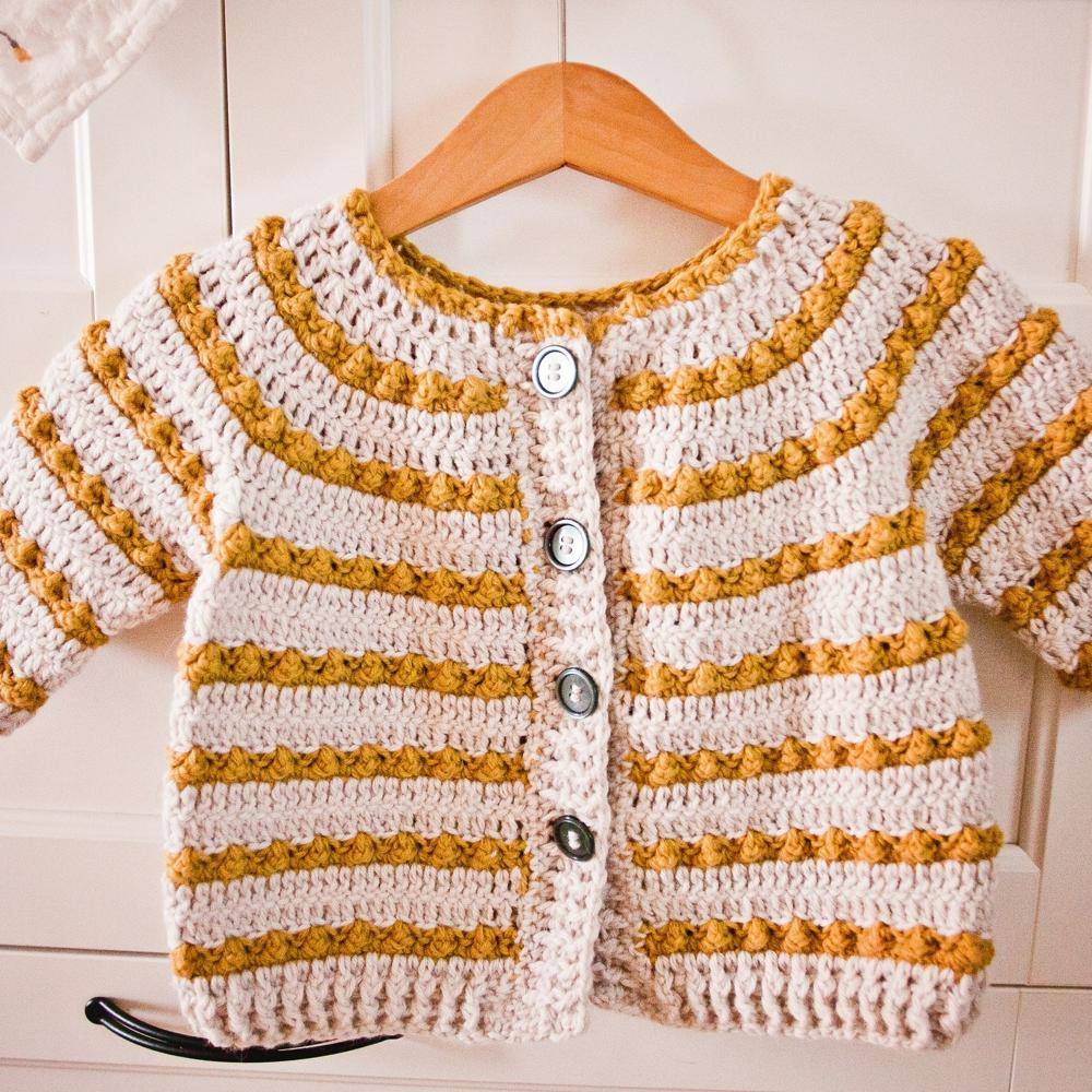 Striped Crochet Baby Cardigan with Textured Details