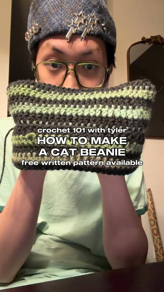 Striped Crochet Cat Beanie Project