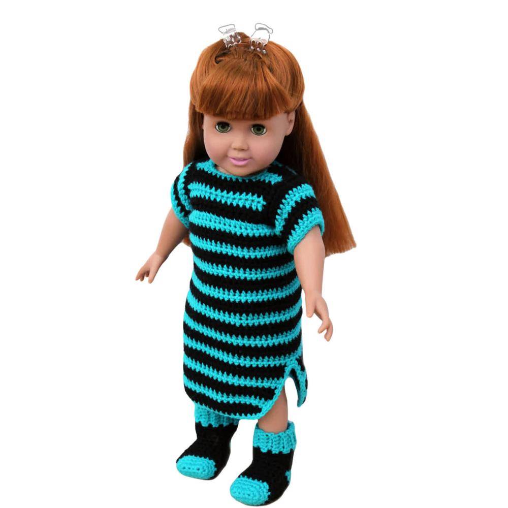 Striped Crochet Doll Dress and Boots Set