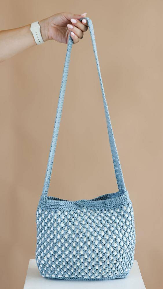 Striped Mesh Crochet Crossbody Bag